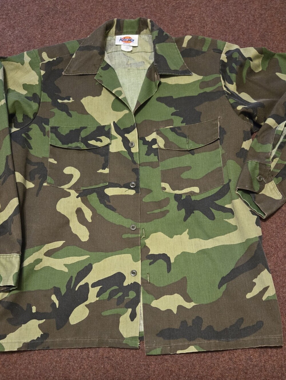 Vintage Dickies Woodland Camouflage Utility Work Shirt Military Mens Size Medium